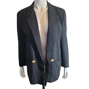 HARVE BENARD Wool Blazer Jacket M Black Gold Buttons Old Money Quietlux Career